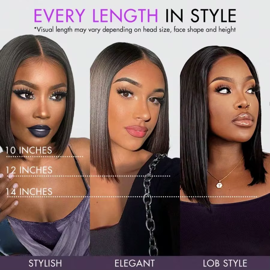 Perruque Bob Courte 220% Densité, 14 Pouces, Cheveux Humains Lisses Baguette, Perruques Lace Front H