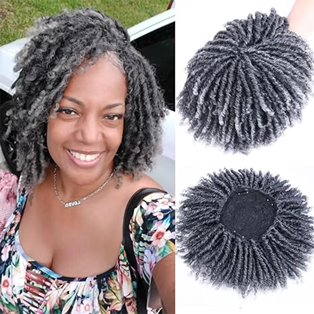 Perruque synthétique bouclée et crépue pour hommes et femmes, toppers de dreadlock afro, toupet à pi