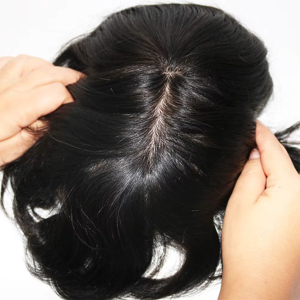 Base en soie hommes toupet de cheveux humains remplacement de cheveux système de postiches toutes le
