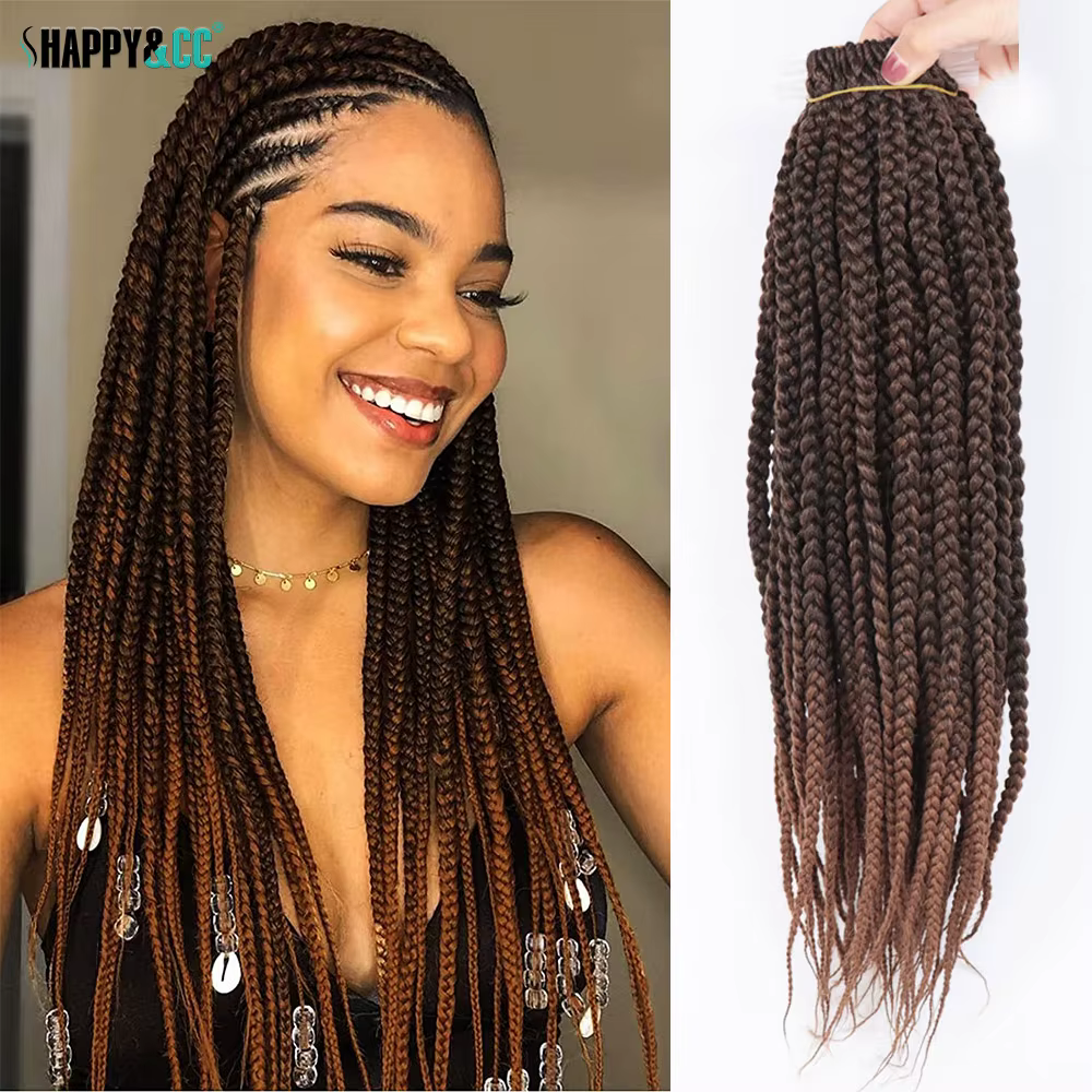 Tresses synthétiques moyennes de 18 pouces, tresses au Crochet, ombré naturel, pré-bouclées, Extensi