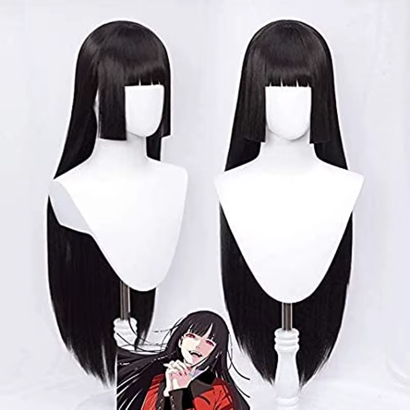 Perruque de Cosplay Jabami Yumeko Noire, Longue et Lisse avec Frange, de 100cm, pour ixCostumée d'Ha