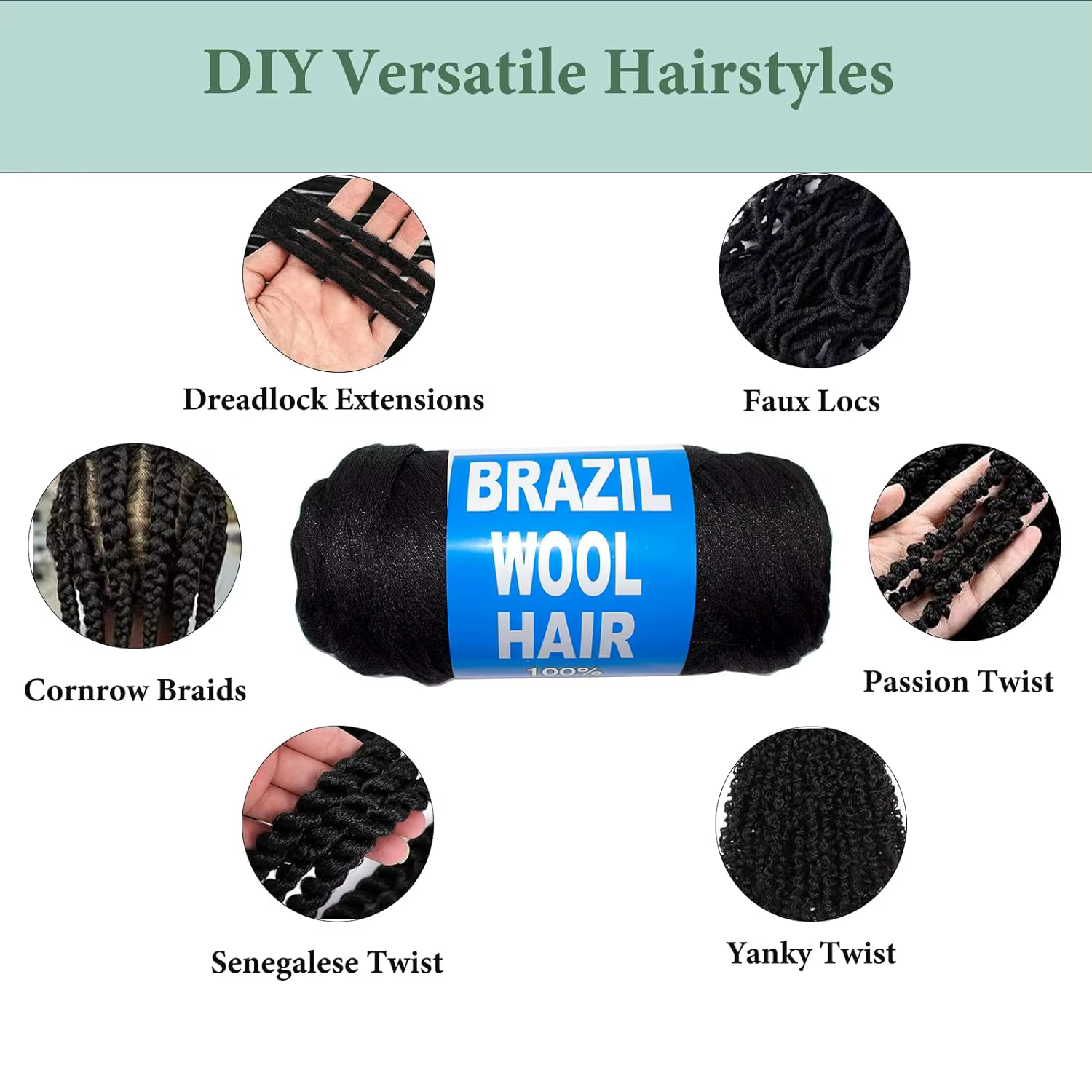 Extensions capillaires synthétiques brésiliennes en laine au Crochet pour femmes, fil de cheveux afr