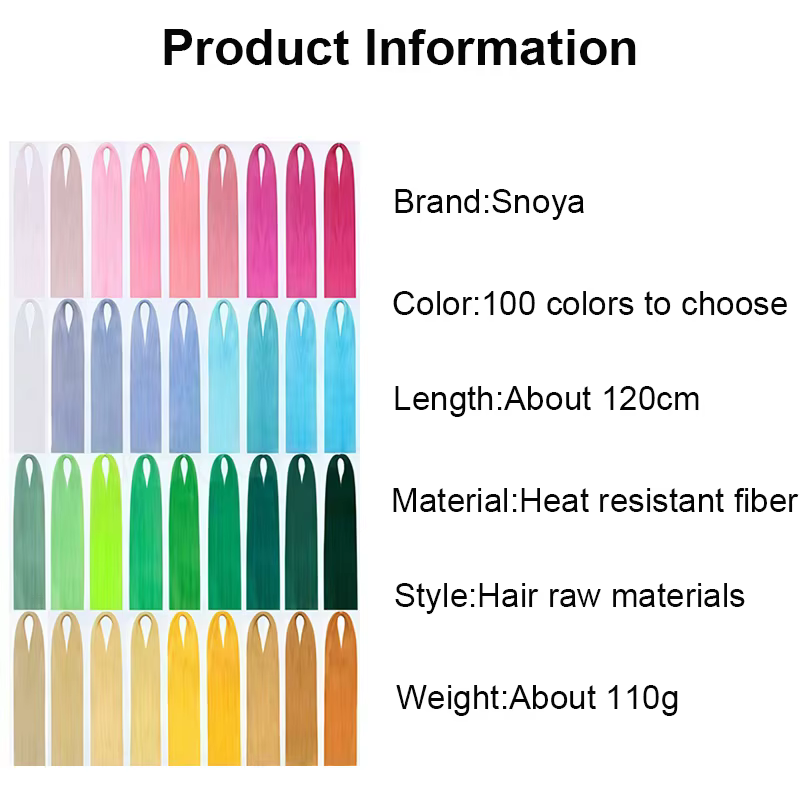 Snoya 120 cm matières premières de cheveux synthétiques 100 couleurs utilisées pour la coiffure de p