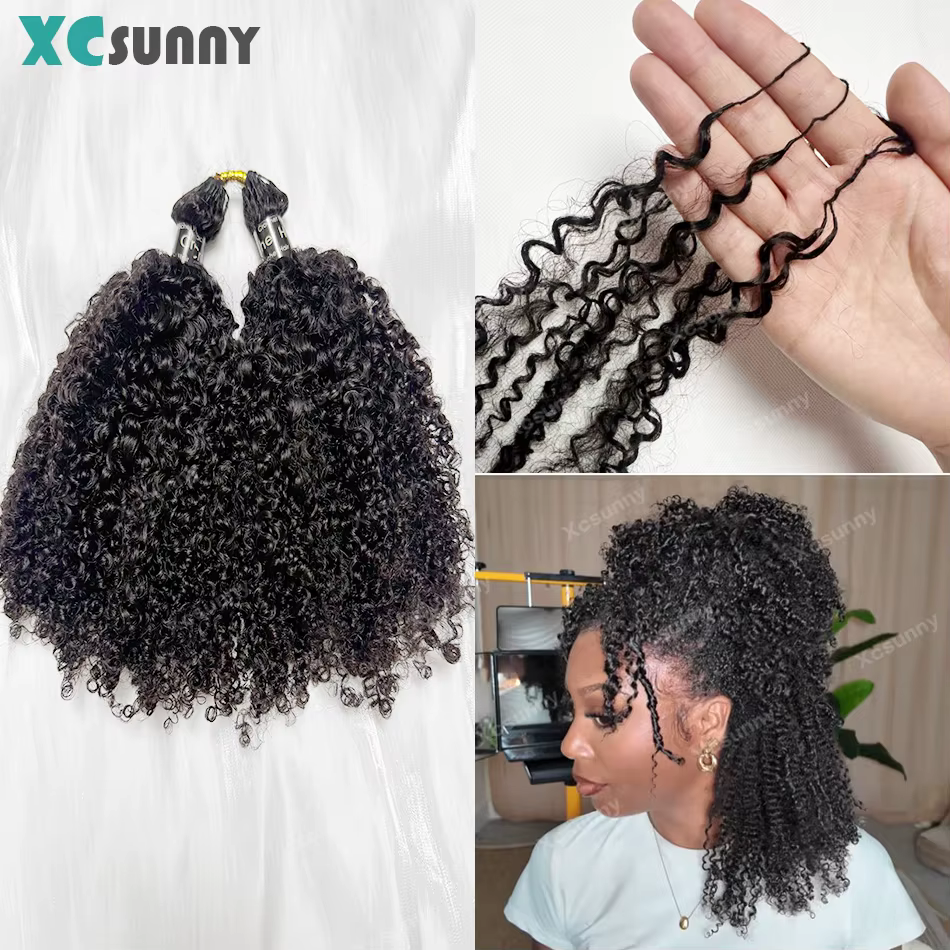 Crochet cheveux humains crépus bouclés pré-séparés plume Crochet Extensions de cheveux humains sans 