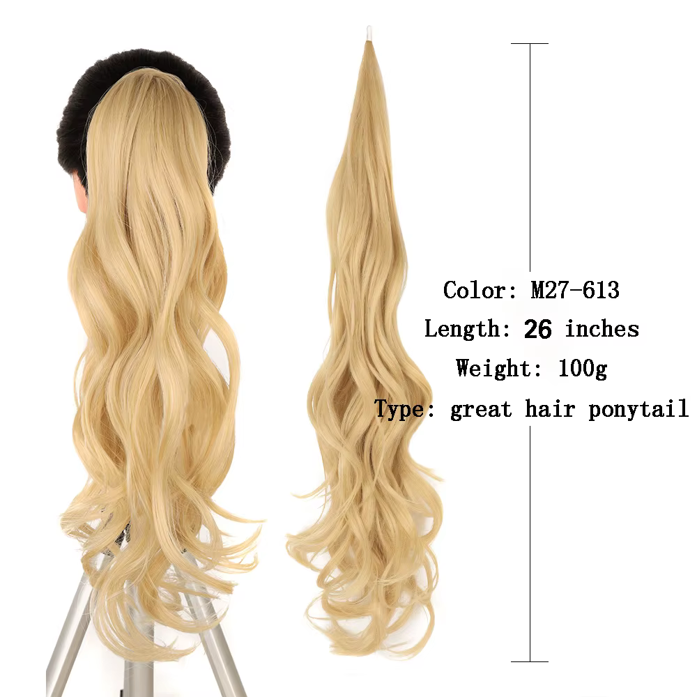 Extensions de queue de cheval synthétique pour femmes, fausse queue de cheval blonde, postiches, 26