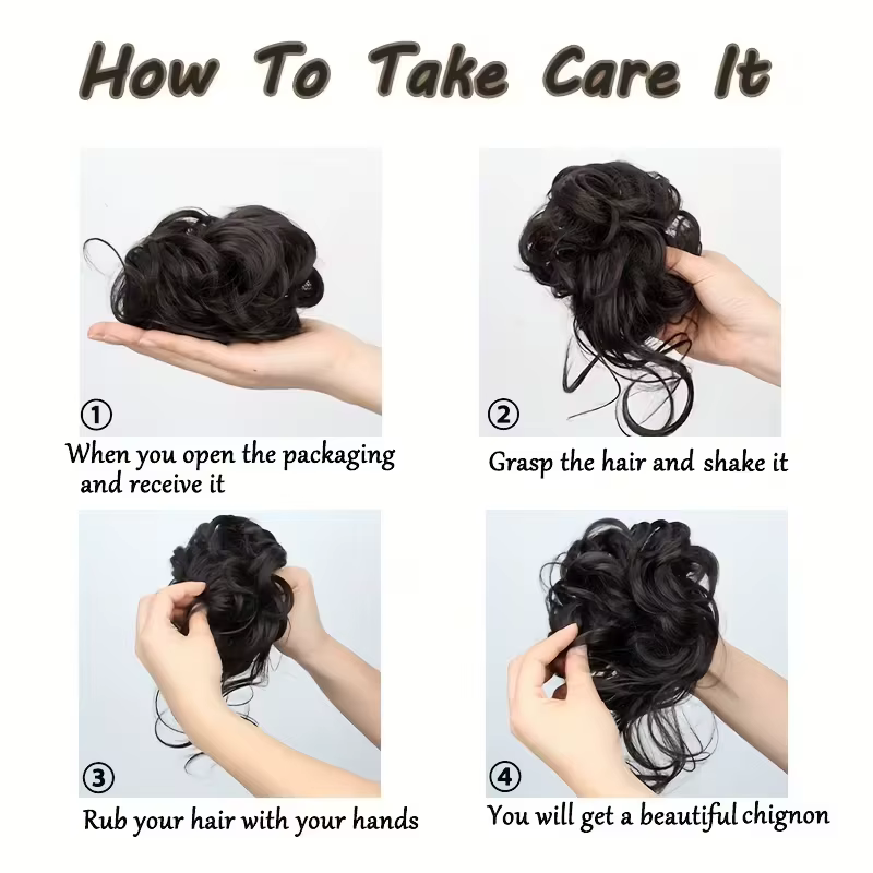 Chignon synthétique court ondulé bouclé désordonné élégant, pièce de cheveux à clip, chignon en déso