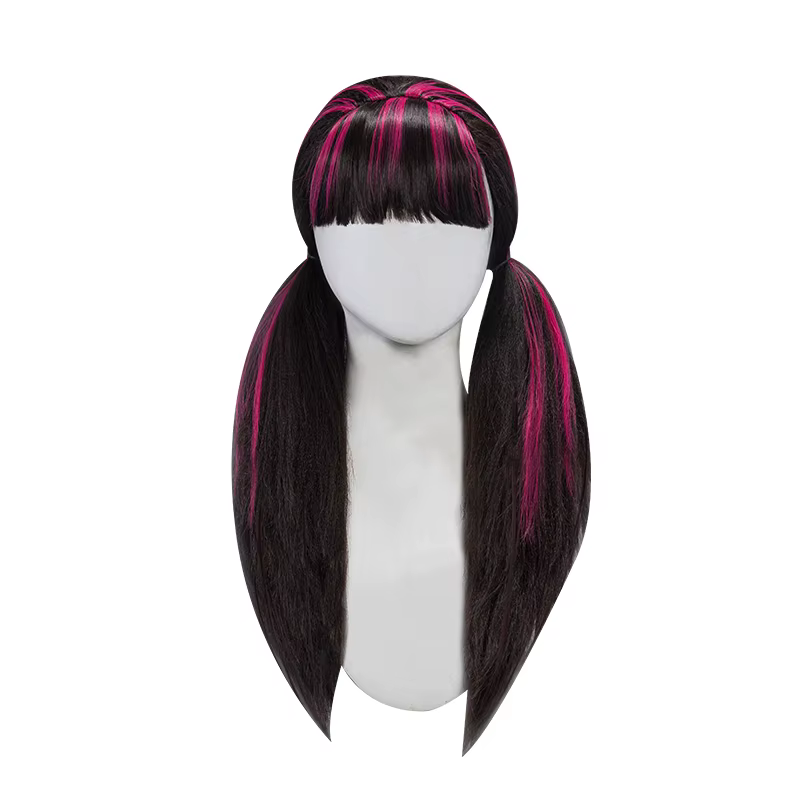 EN STOCK UWOWO Draculauraa Cosplay perruque cheveux longs 60CM de Long noir rose perruque résistant