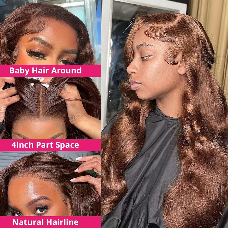 Perruque Lace Front Wig Body Wave Naturelle, Cheveux Humains, Brun Chocolat, 13x6, HD, Densité 250,