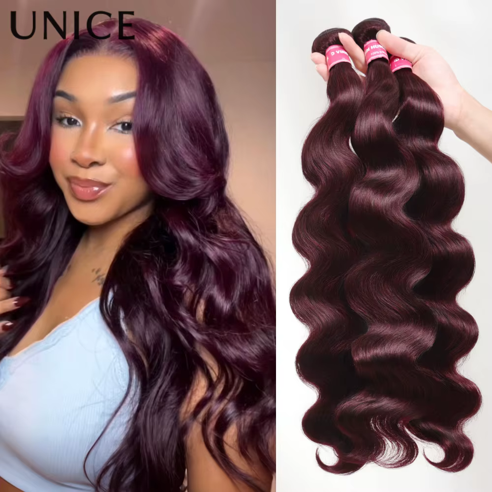 UNice cheveux noir cerise vague de corps paquets de cheveux humains 1/3/4 pièces traiter poids de ch