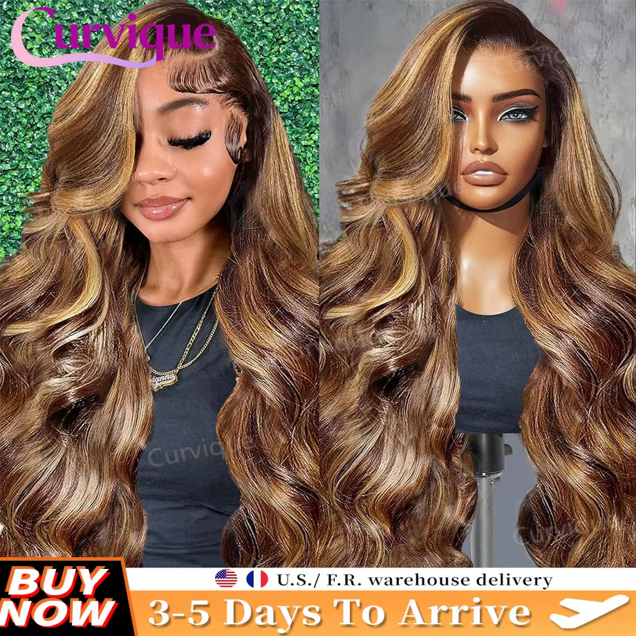 Perruque Lace Frontal Wig naturelle Body Wave à reflets, cheveux humains, 13x4, 13x6, HD, 30 pouces,