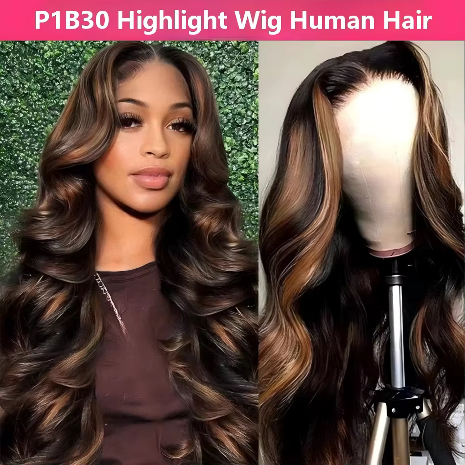 Perruques en cheveux humains ondulés P1B30 Highlight Ombre, perruque frontale en dentelle HD 13x6, d
