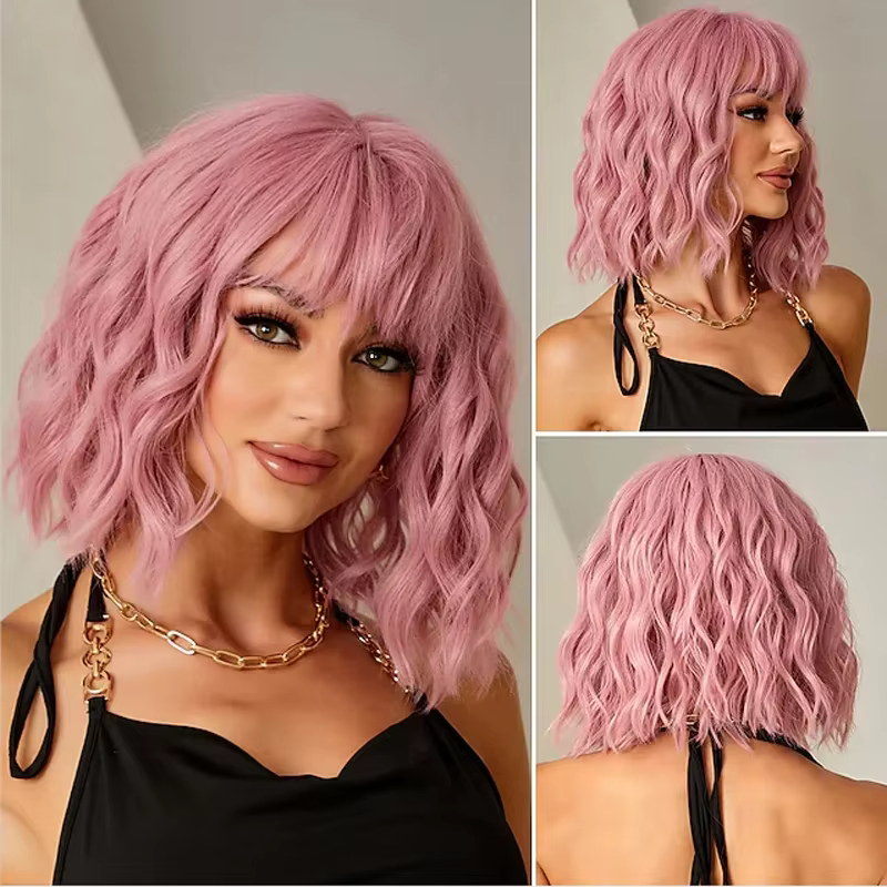 HAIRJOY cheveux synthétiques femmes rose BOB perruques courte bouclée résistant à la chaleur perruqu