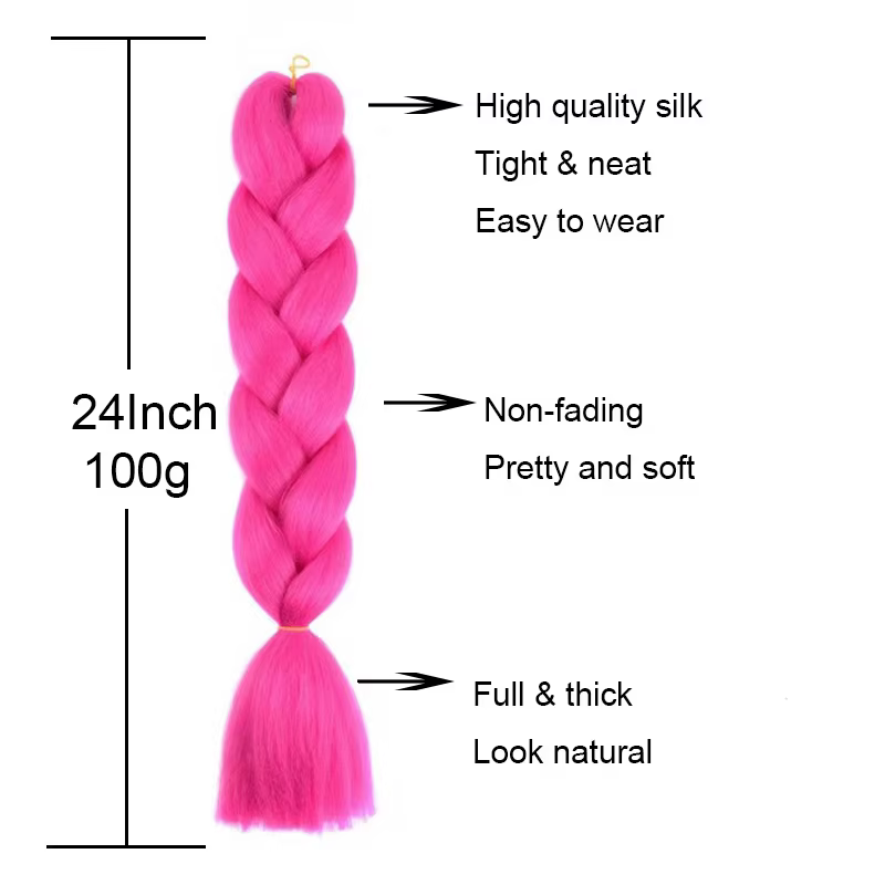 Extension capillaire synthétique tressée de 24 pouces, couleur ombrée arc-en-ciel, cheveux Jumbo ros