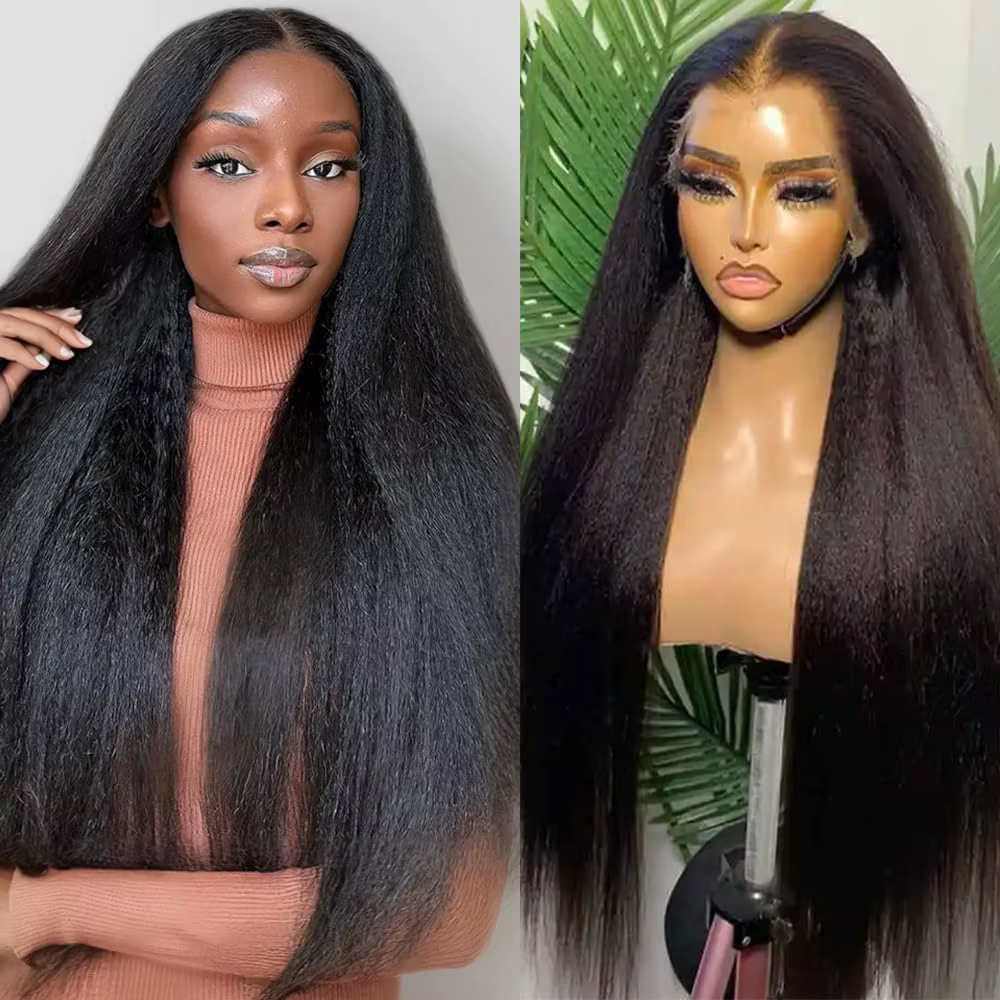 Perruques Lace Front Kinky Straight de 40 pouces en cheveux humains, densité 250%, Yaki Straight, de