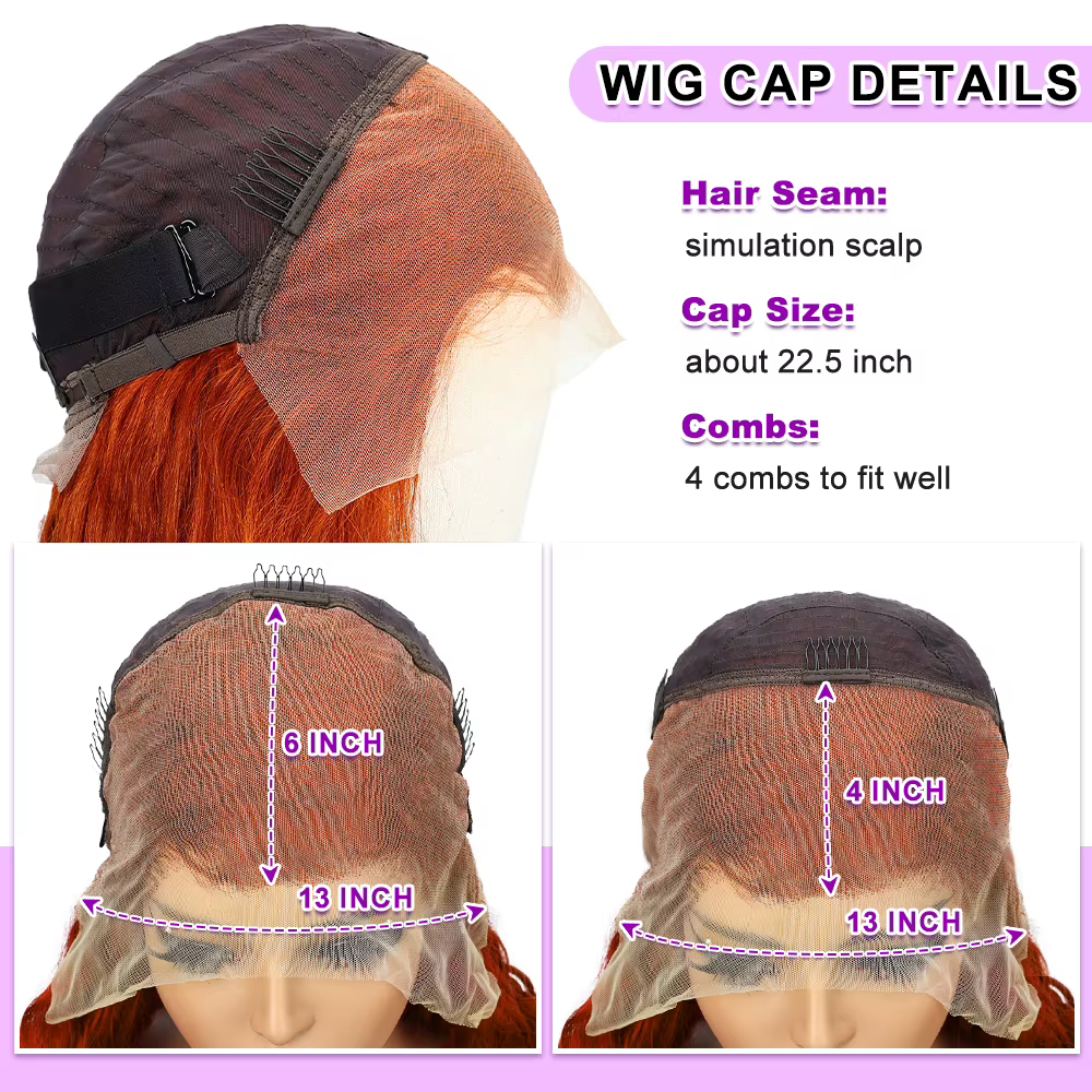 Perruques Lace Front 13x6 à boucles profondes couleur gingembre haute densité de 36 pouces # Perruqu