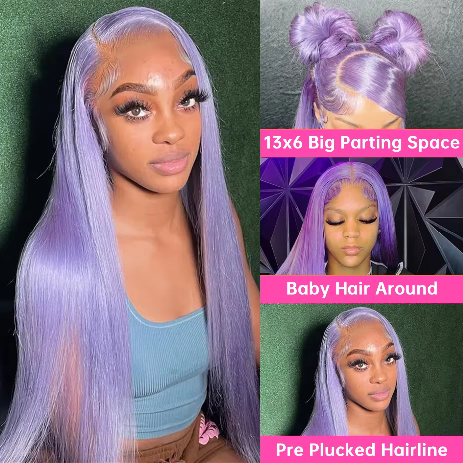 Perruque en cheveux humains vietnamiens violets, Lace Front HD transparente 13x6, pré-épilée, densit