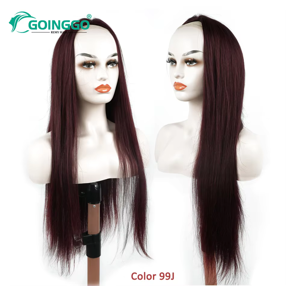3/4 cheveux humains demi perruque faite à la Machine cheveux longs raides 14-28 pouces brésilien Rem