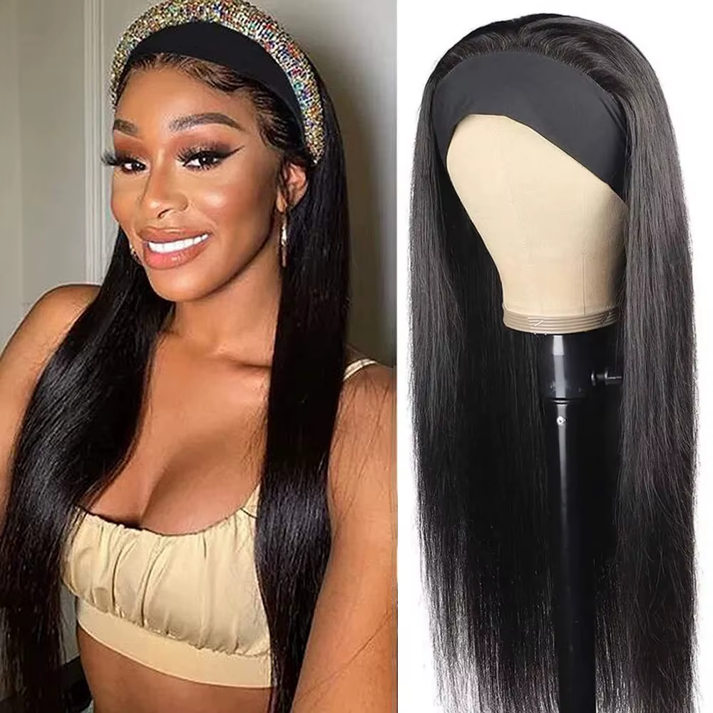 Bandeau perruque cheveux humains os droit perruques de cheveux humains pleine Machine faite péruvien