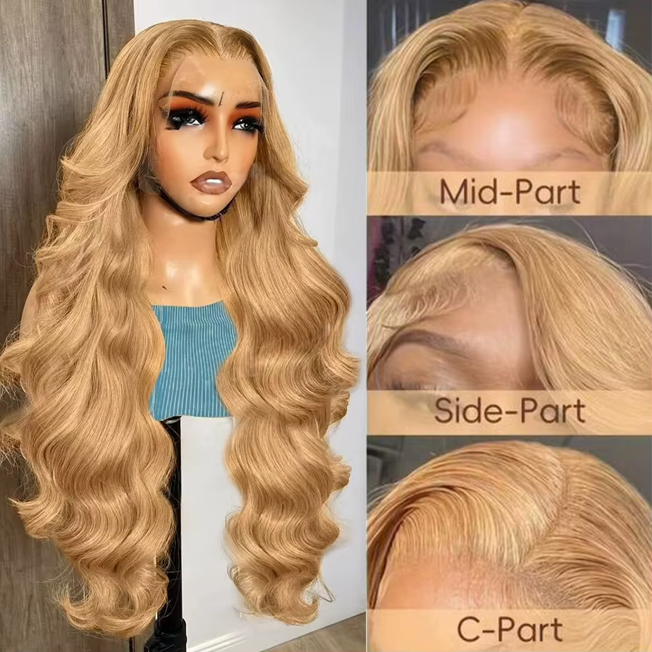 # Perruques Lace Front en Cheveux Humains Couleur Blond Miel 27, Pré-épilées, Perruque Frontale HD T