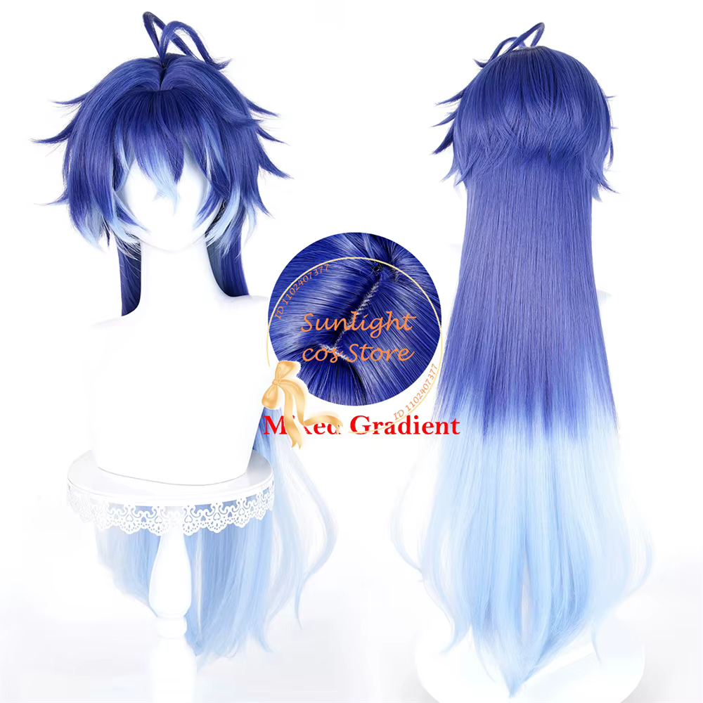 Flins Cosplay perruque 85 cm bleu dégradé perruques résistant à la chaleur cheveux synthétiques Kiry