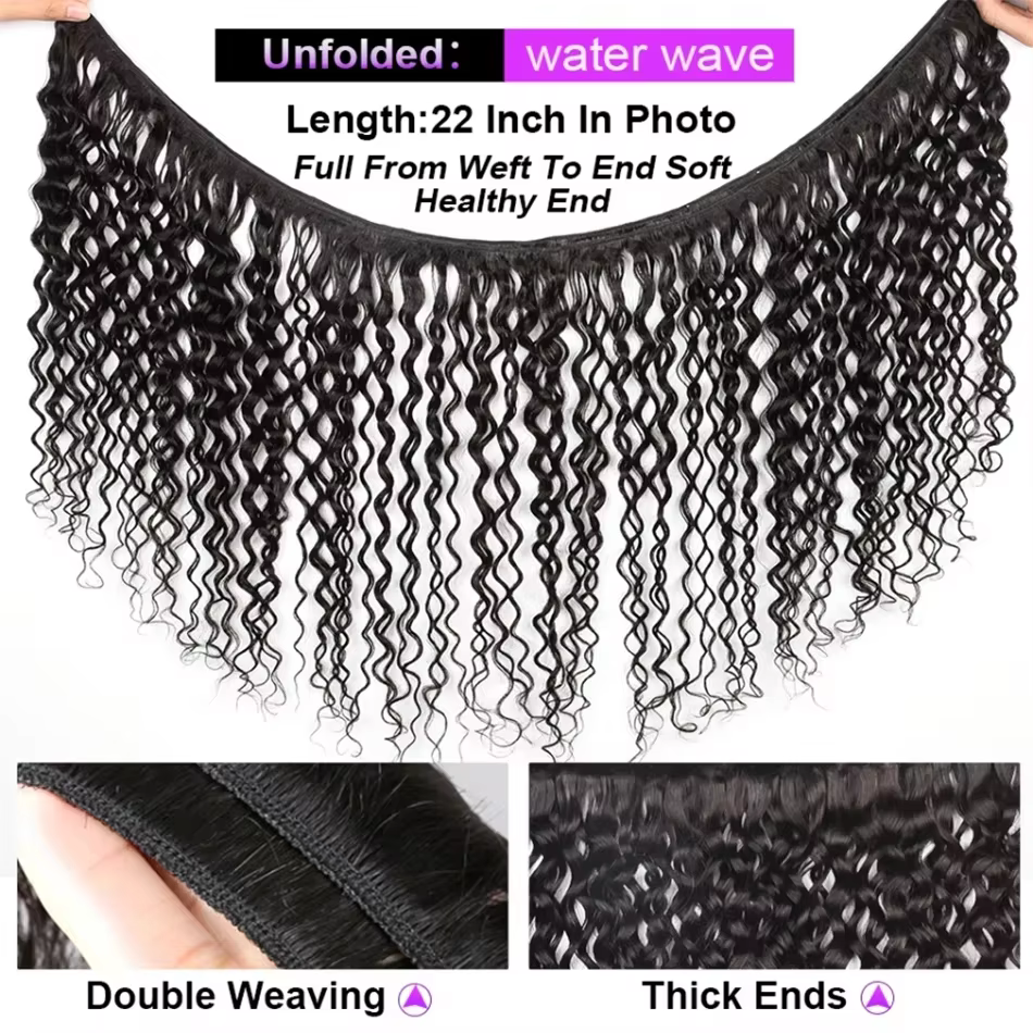 Extensions de cheveux humains malaisiens ondulés avec closure en dentelle, tissage de cheveux humain