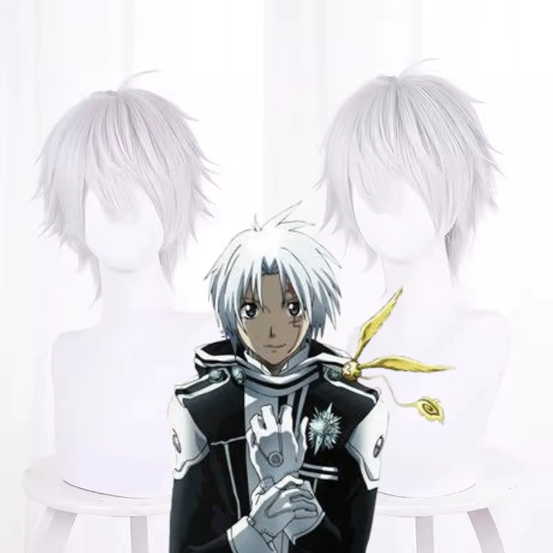 D Gray-man Allen Walker Cosplay cheveux synthétiques courte argent blanc style bande dessinée perruq