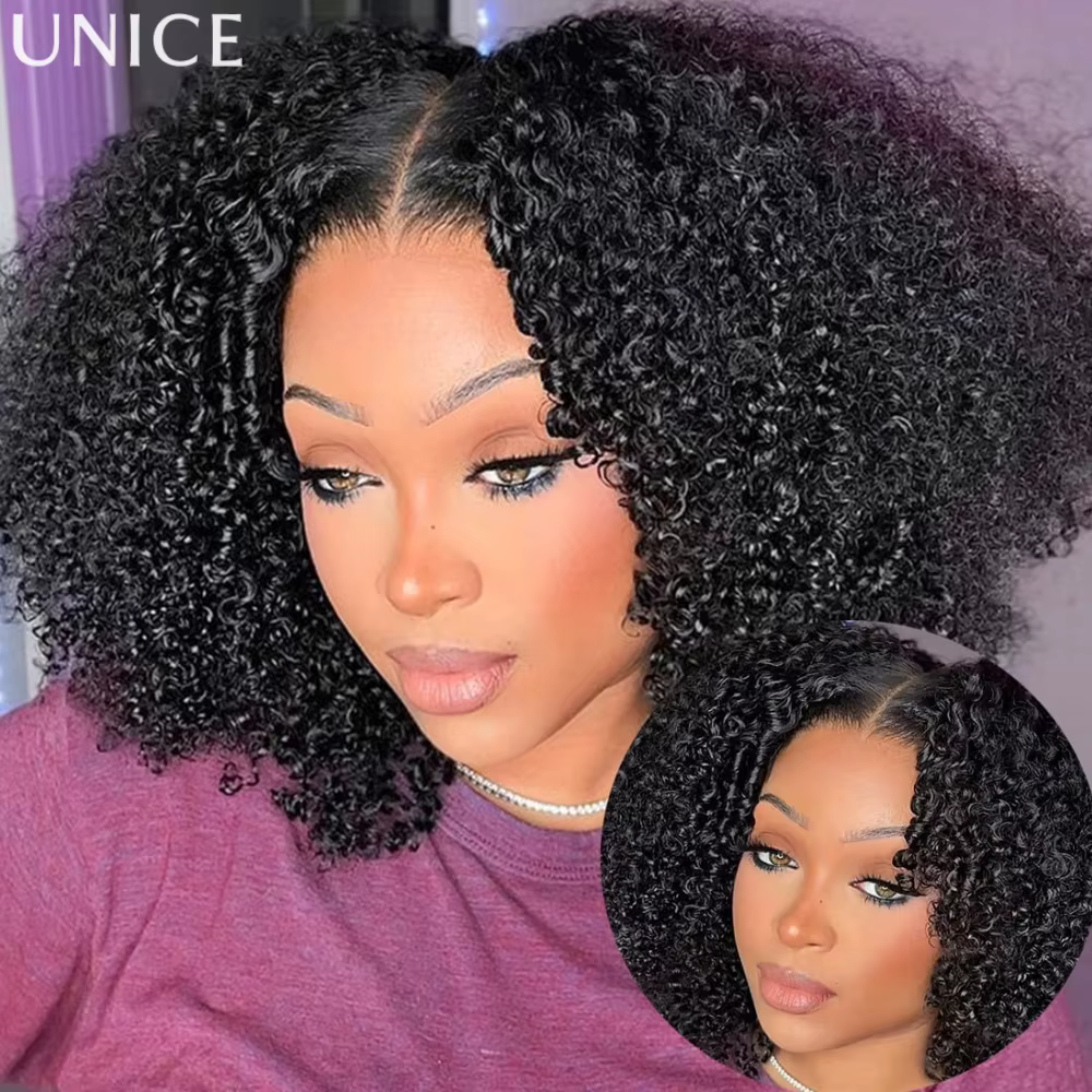 UNice 7x5 Bye Bye Slip ™ Perruque afro bouclée avec pointes en spirale, 100% cheveux humains, sans