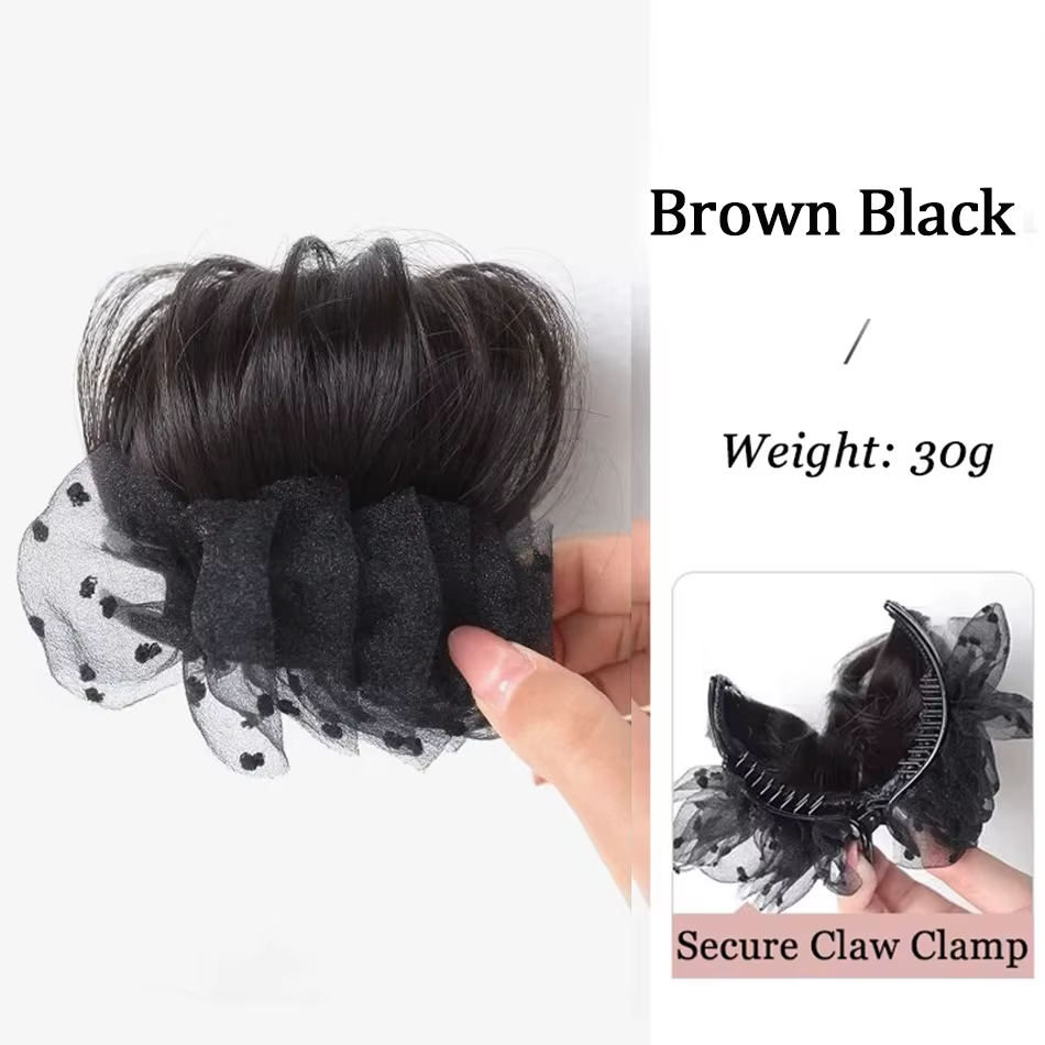 Extensions de chignon synthétique à pince, avec décoration en tulle, style Balletcore, pince bec de 