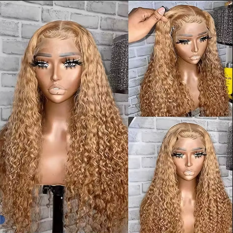 # 27 perruque avant en dentelle blond miel 30 pouces perruque frontale vague profonde perruque de ch