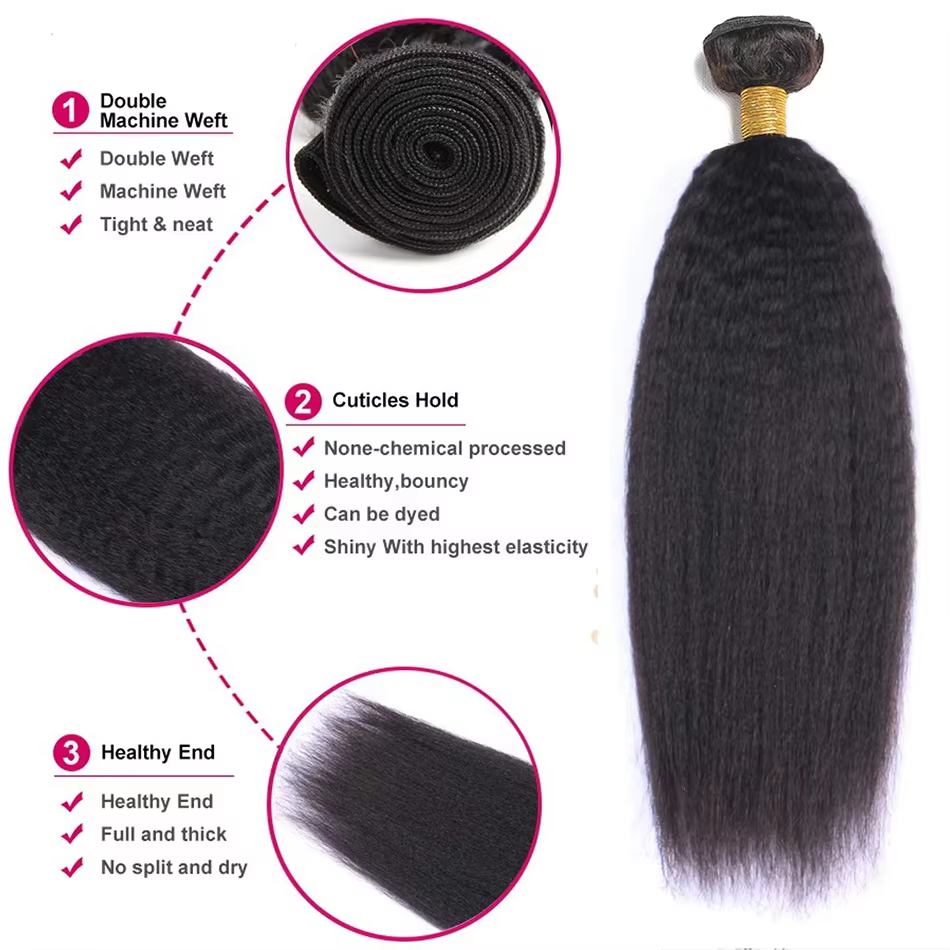 Extensions de cheveux humains vierges bruts péruviens, lisses et crépus, tissage à coudre, 3 à 4 paq