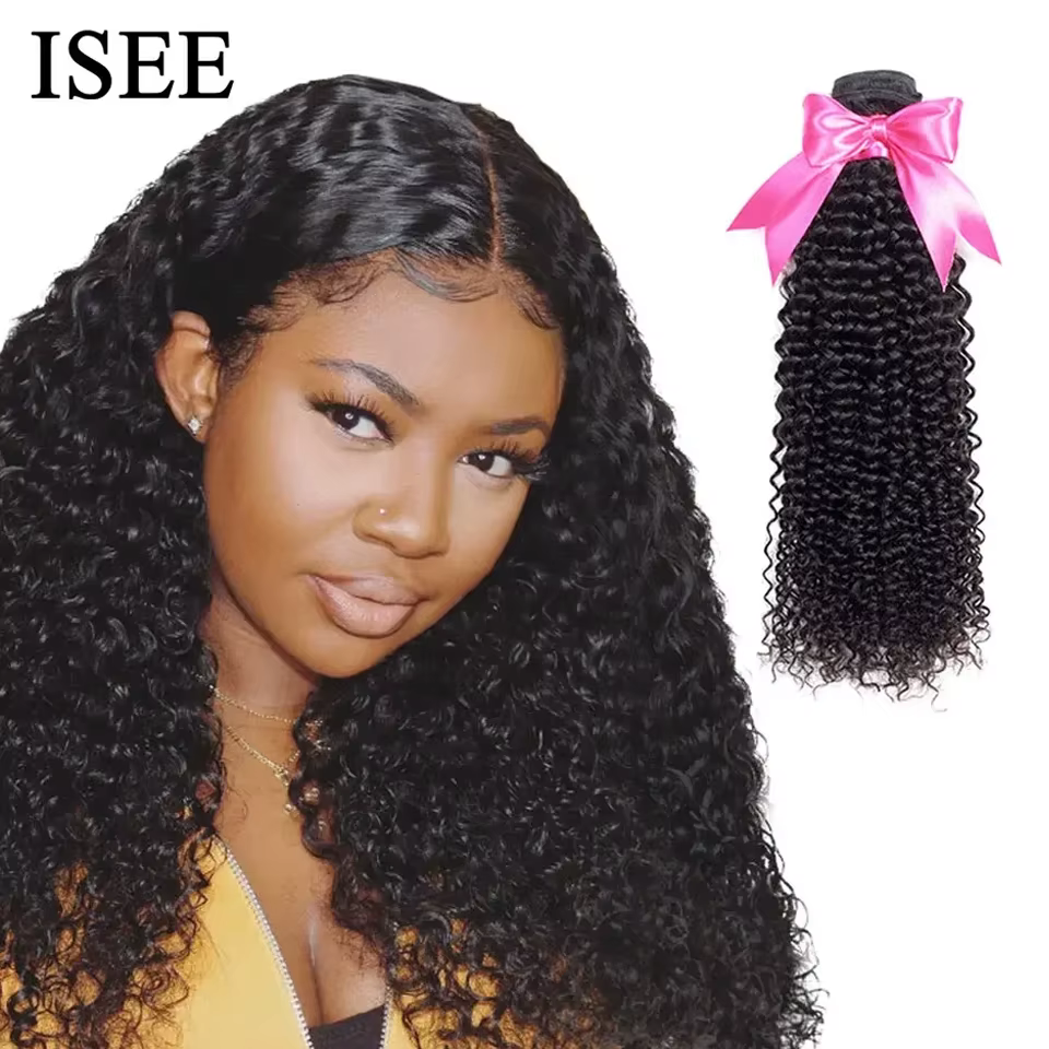 ISEE HAIR Mongolian Kinky Curly Hair Bundles 100% Human Hair Extensions Nature Color Buy 1/3/4 Bundl