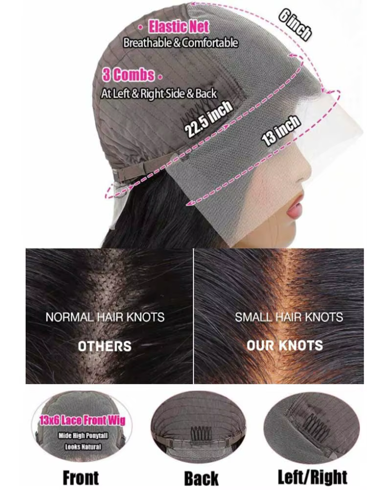 Perruques de cheveux humains indiens bruts ondulés, densité 250%, 40-42 pouces, avec dentelle HD 13x