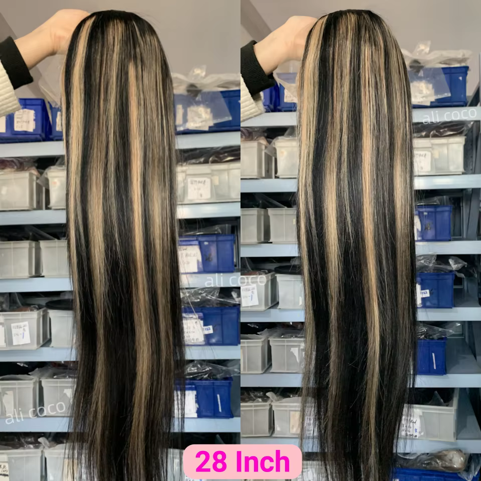 Mise à niveau 13x6 mettre en évidence perruques cheveux humains pour les femmes 1B 27 Blonde dentell