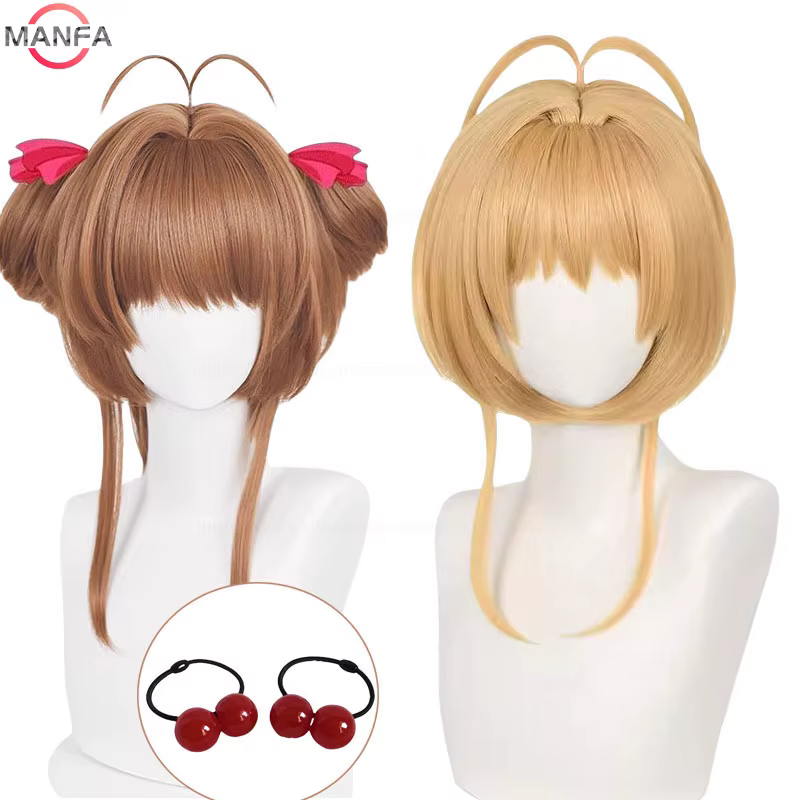 Perruque de Cosplay Anime Sakura Kinomoto, perruque courte de 46cm pour femmes et filles, cheveux sy