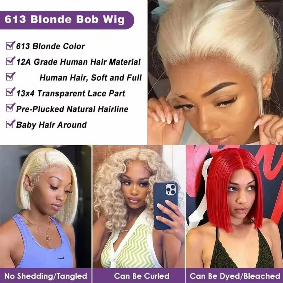 Perruque de cheveux humains lisses, 38 pouces, 613, avec Baby Hair, dentelle Hd 13x4, blond 613, nœu