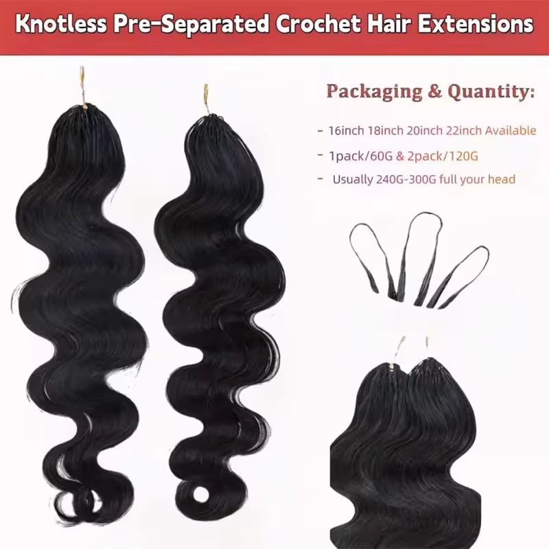 Extensions de cheveux humains au crochet de 30 pouces, ondulés, 12A, sans nœuds, pré-séparés, en plu