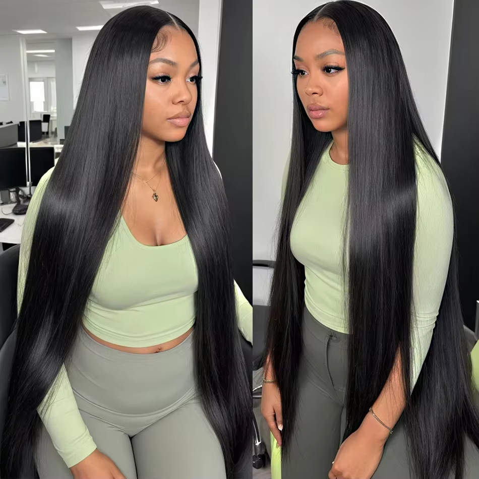 Perruque Lace Frontal Wig naturelle brésilienne lisse, cheveux lisses, 13x4, 13x6, 13x6, pre-plucked