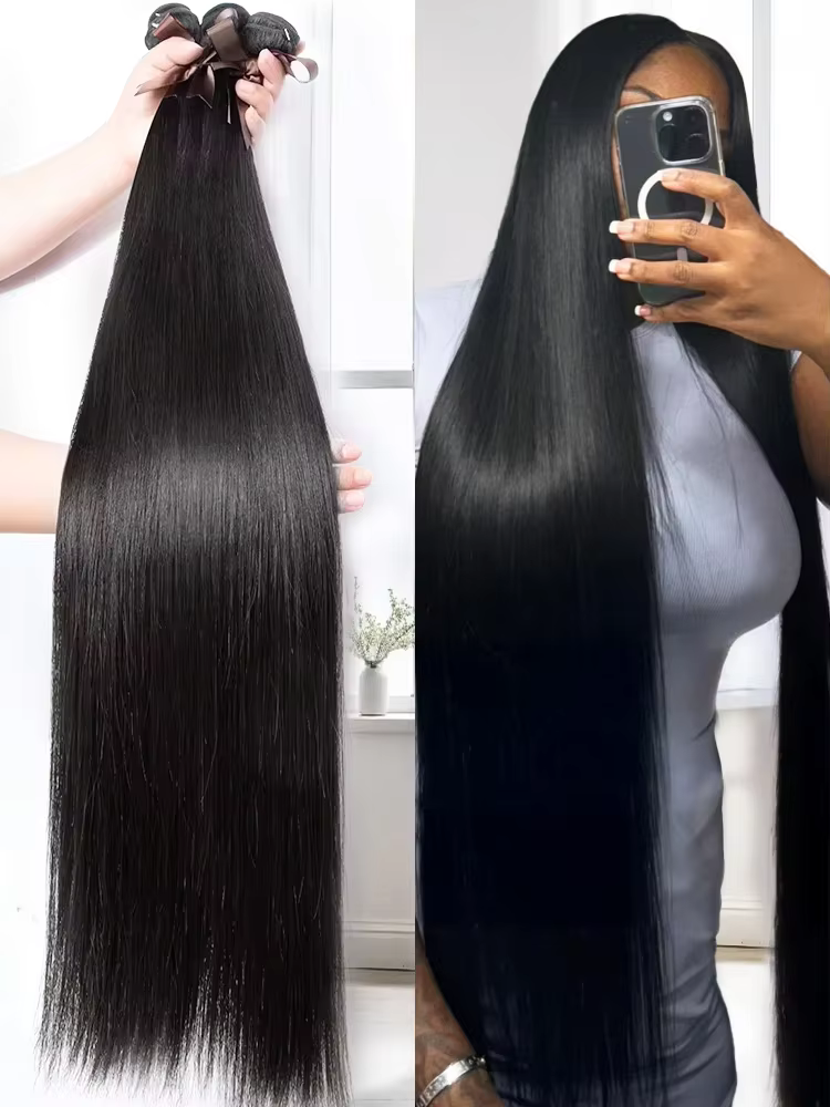 Lot de 3 ou 4 mèches de cheveux humains vierges brésiliens lisses comme des baguettes, 30 à 40 pouce