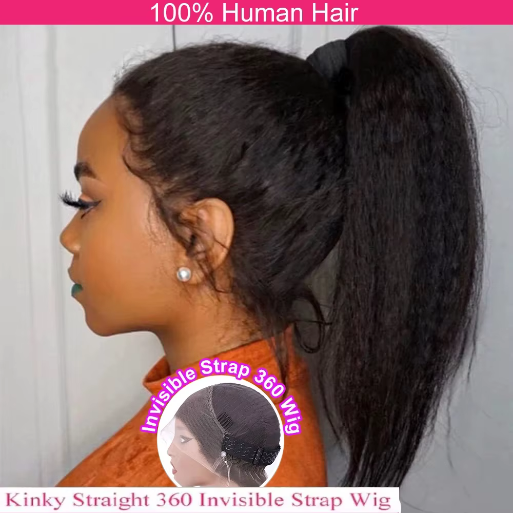 Crépus droite Invisible sangle 360 pleine Hd dentelle frontale perruque de cheveux humains Yaki droi