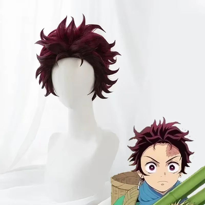 Perruque de cosplay de haute qualité Nezuko Tanjirou Kamado, perruque courte dorée Zenitsu Agatsuma 