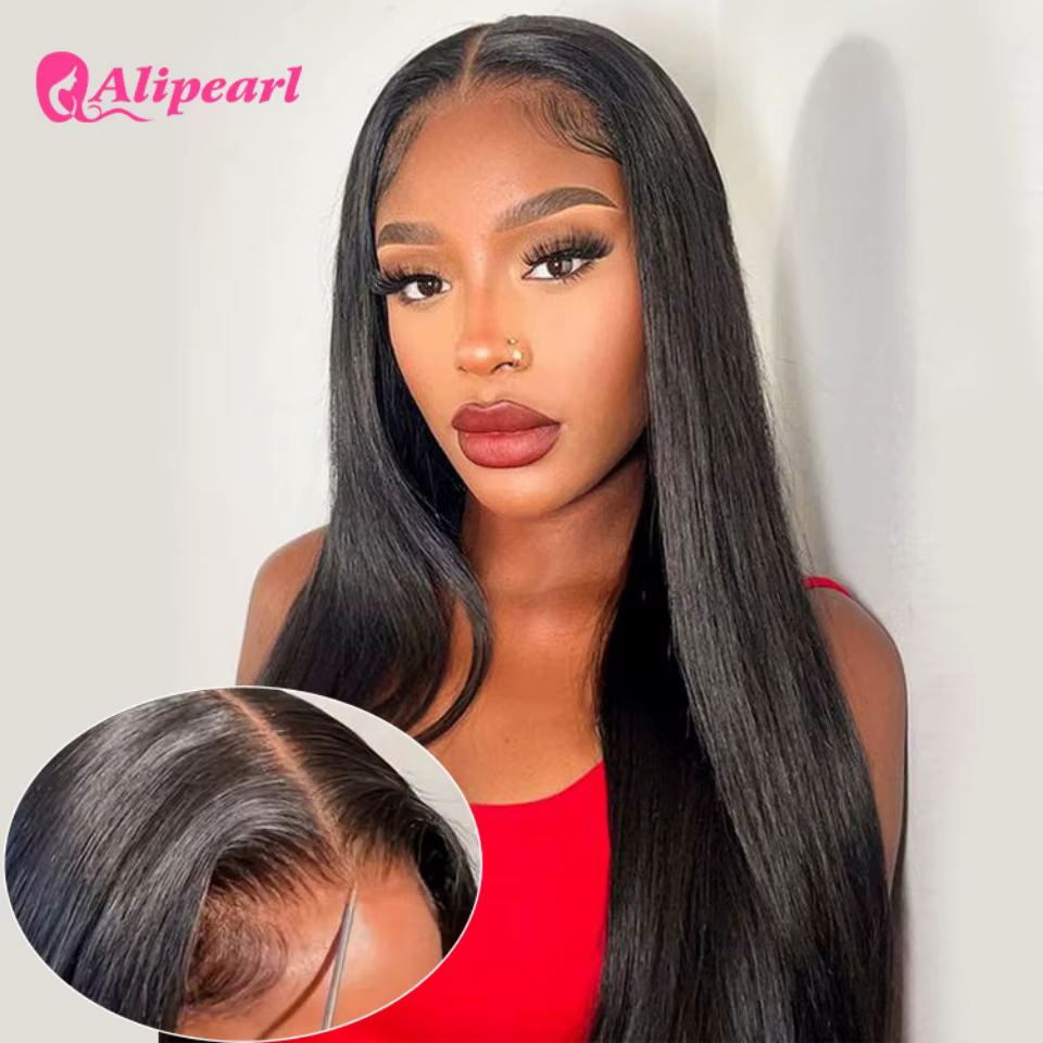 Alipearl cheveux prêt à emporter perruque de cheveux humains droite 4x7 et 5x7 dentelle fermeture pe