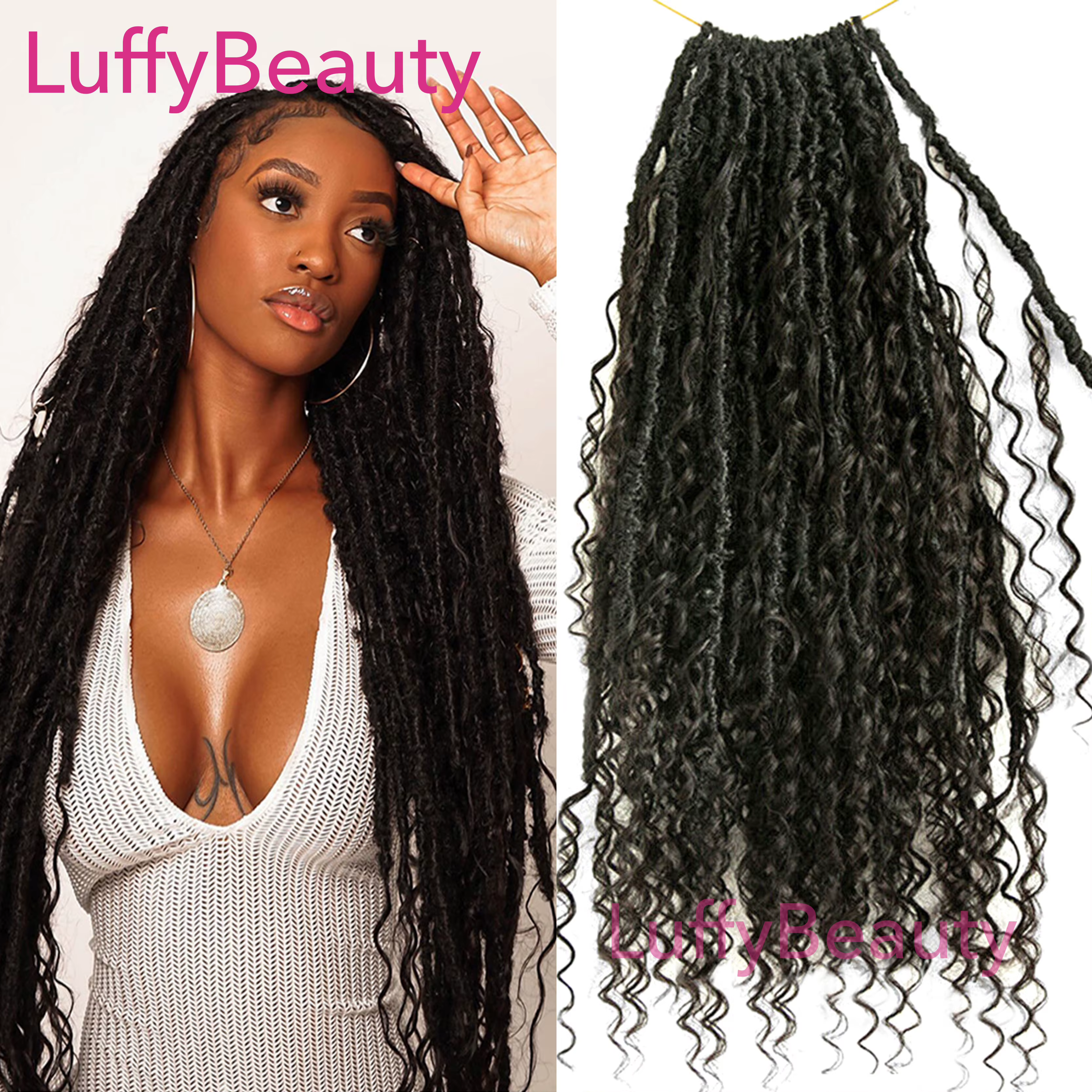 Crochet Boho Locs pré-bouclés avec boucles de cheveux humains tresses de déesse bouclés Double dessi