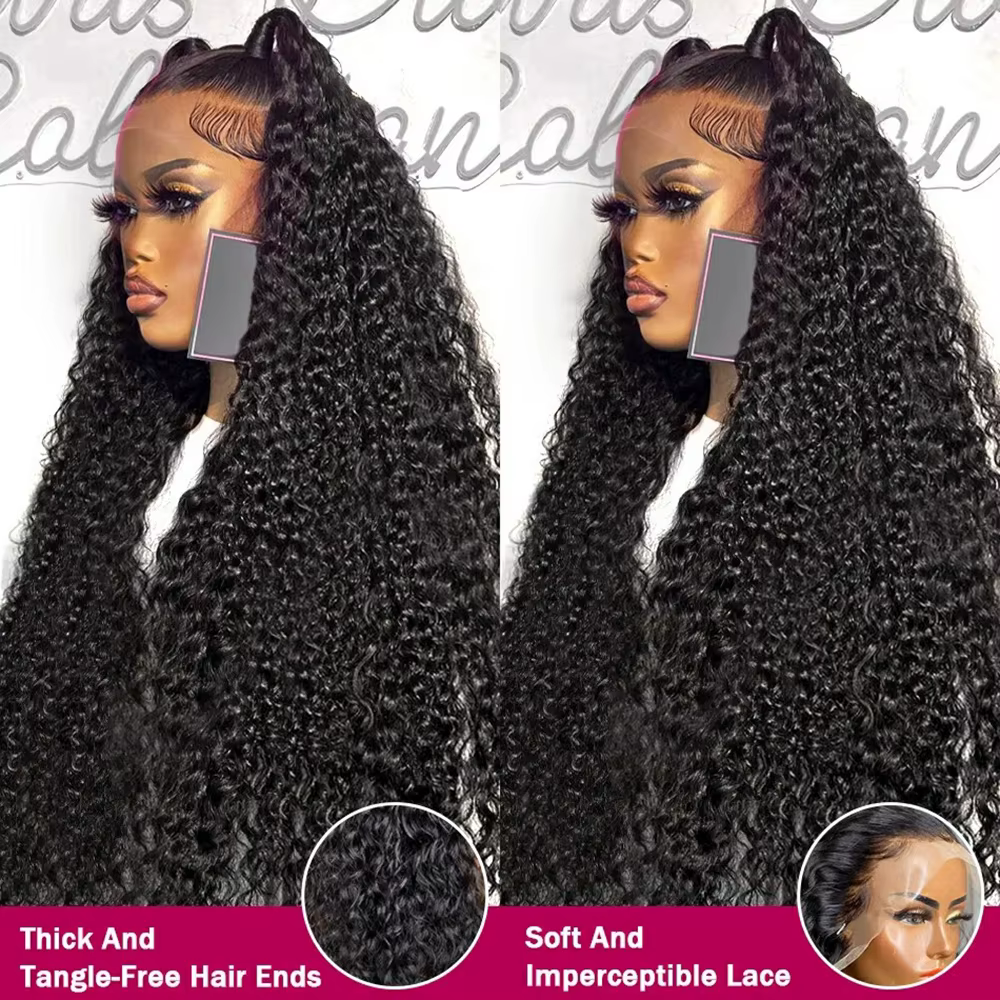 Perruque Lace Front Wig Brésilienne Naturelle, Cheveux Bouclés, Deep Wave, 13x4, 13x6, HD, Densité 2