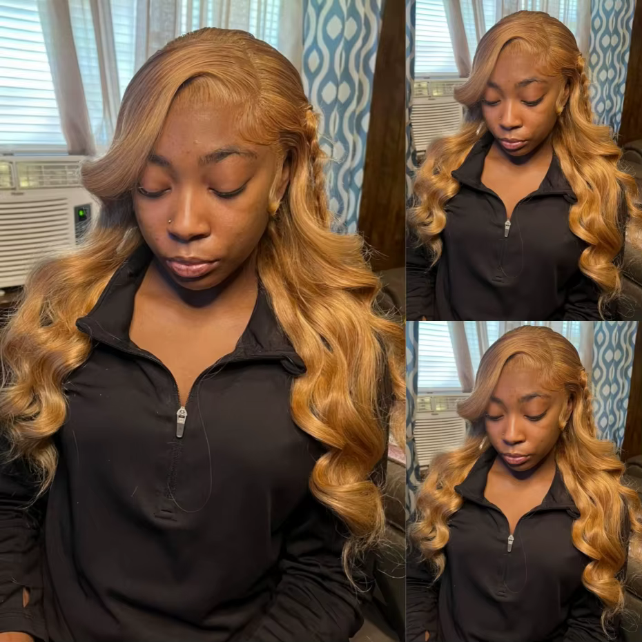 38 40 pouces # Perruques en cheveux humains couleur blond miel 27 pour femmes, perruque frontale en