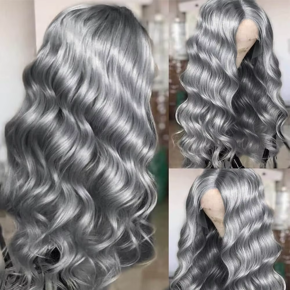 Cosplay vague de corps argent gris 13X4 dentelle avant perruques cheveux humains 13x6 HD dentelle av