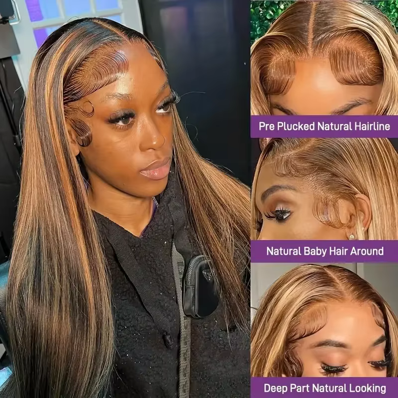 13x6 Ombre mettre en évidence dentelle avant perruques cheveux humains avec des cheveux de bébé 4/27