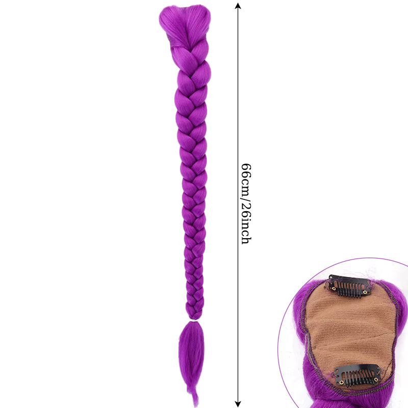 Queue de cheval synthétique tressée violette pour enfants, coiffure longue de 26 pouces avec Clips p