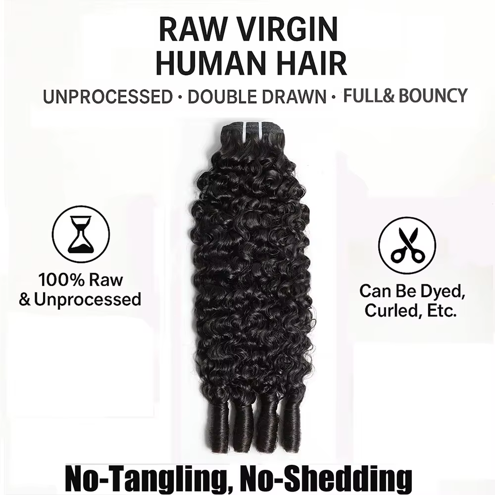 Extensions de cheveux humains à double trame, bouclés birmans, noir 1B, de 10 à 38 pouces, lot multi