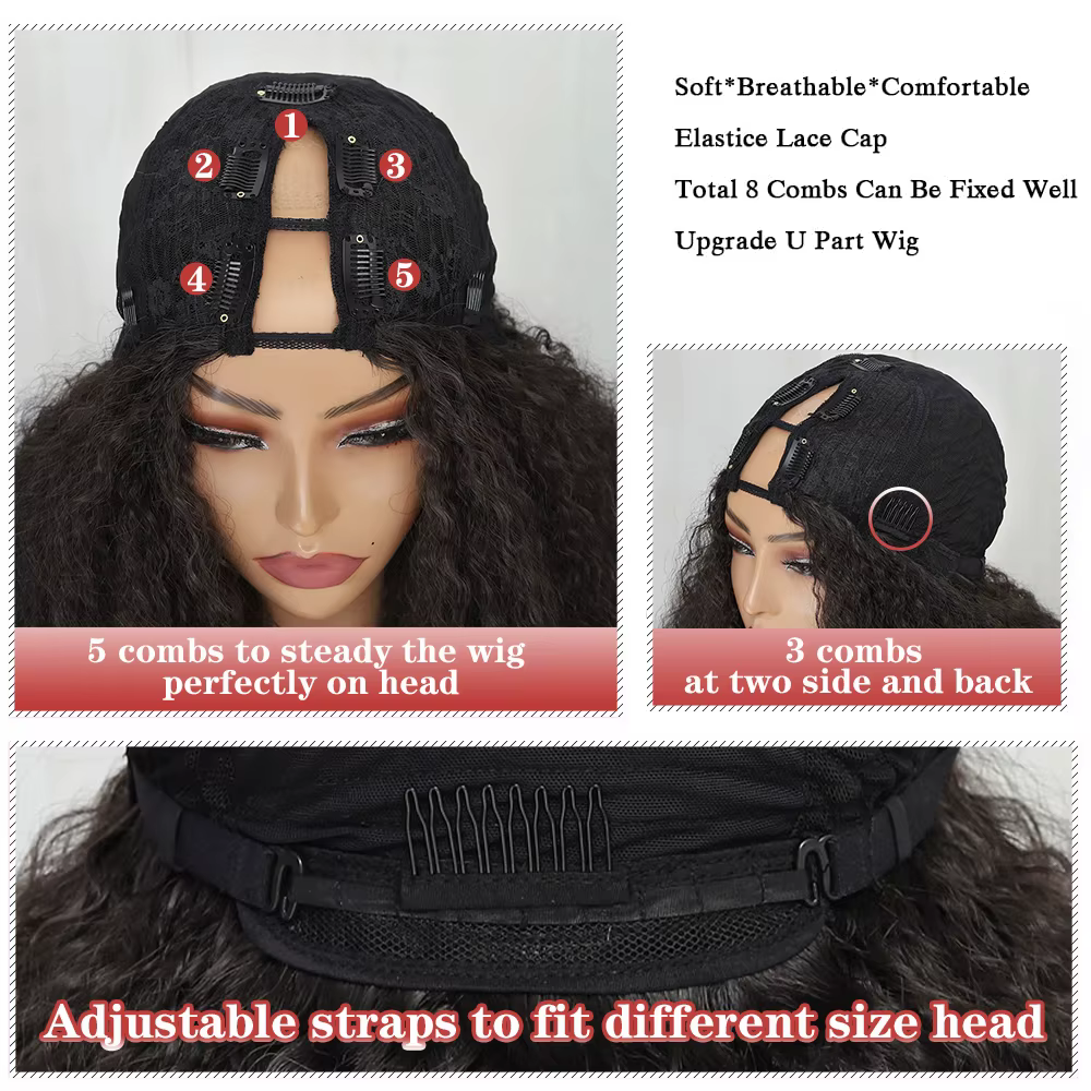 X-TRESS Afro bouclés V partie perruque avec boucles rebondissantes synthétique crépus droites sans c