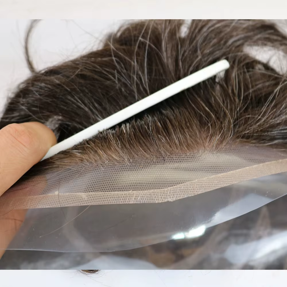 Durable NPU Bond 100% cheveux humains hommes nouvelle toupet Fine Mono Base avec PU gris prothèse na